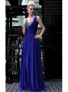 Royal Blue Empire One Shoulder Floor-length Chiffon Rhinestone Prom Dress