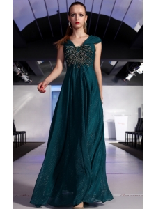 Dark Green Empire V-neck Floor-length Sequin Beading Prom / Evening Dress
