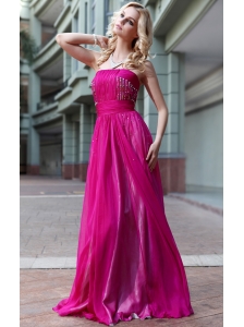 Fuchsia Empire Strapless Floor-length Chiffon Sequins Prom Dress