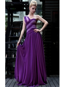 Eggplant Purple Empire One Shoulder Floor-length Chiffon Prom / Evening Dress