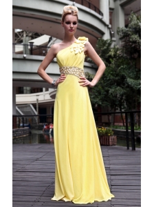 Yellow Empire One Shoulder Beading  Prom / Pageant Dress