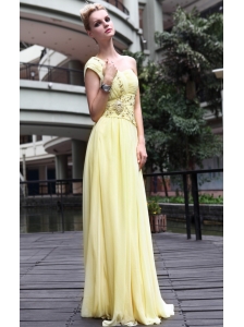 Yellow Empire One Shoulder Floor-length Beading Chiffon Prom/Party Dress