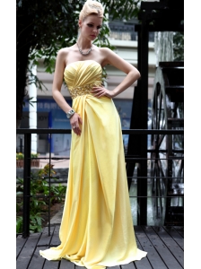 Yellow Empire Strapless Floor-length Beading Prom / Pageant Dress
