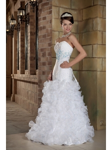 Formal A-Line / Princess Sweetheart Floor-length Satin and Organza Beading Wedding Dress