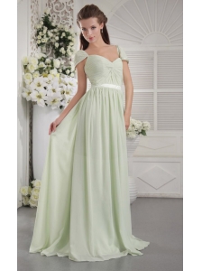 Apple Green Empire Off The Shoulder Brush Train Chiffon Ruch Bridesmaid Dress