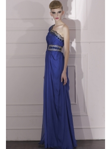 Royal Blue Empire One Shoulder Floor-length Chiffon Beading and Ruch Prom / Celebrity Dress