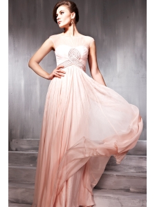 Light Pink Empire Bateau Floor-length Chiffon Beading Prom Dress