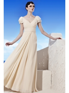 Champagne Empire V-neck Floor-length Chiffon Prom / Evening Dress