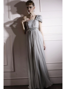 Gray Empire One Shoulder Floor-length Chiffon Beading and Ruch Prom / Celebrity Dress