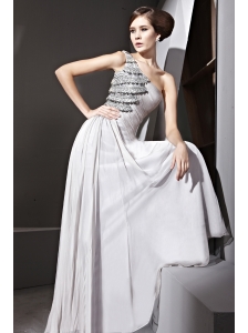 Grey Empire One Shoulder Floor-length Chiffon Beading Prom Dress