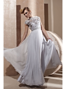 Grey Empire High-neck Floor-length Chiffon Appliques Prom / Celebrity Dress
