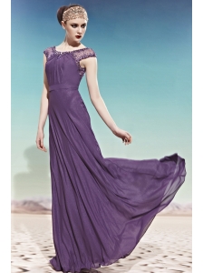 Dark Purple Empire Scoop Floor-length Chiffon Beading Prom / Evening Dress