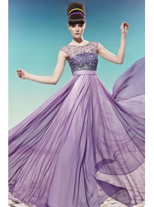 Lavender Empire Scoop Floor-length Chiffon Beading Prom / Pageant Dress