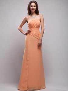 Romantic Empire Strapless Floor-length Chiffon Ruch Orange Bridesmaid Dress