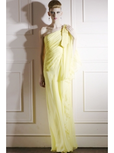 Yellow Column One Shoulder Floor-length Chiffon Sequins Prom Dress