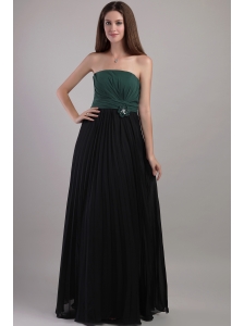 Elegant Peacock Green and Black Empire Strapless Floor-length Chiffon Handle Flowers Bridesmaid Dress