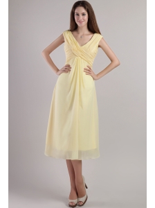 Light Yellow Empire V-neck Ankle-length Chiffon Bridesmaid Dress