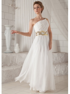 White A-Line / Princess One Shoulder Floor-length Chiffon Sequins Prom Dress