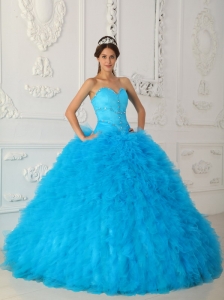 Discount Teal Quinceanera Dress Sweetheart Satin and Organza Beading Ball Gown