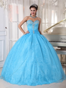 Lovely Baby Blue Quinceanera Dress Sweetheart Taffeta and Organza Appliques Ball Gown