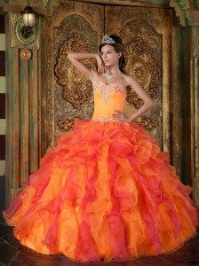 Popular Orange Quinceanera Dress Sweetheart Ruffles Organza A-Line / Princess