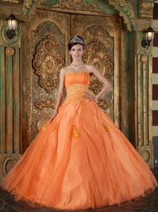 Simple Orange Quinceanera Dress Sweetheart Organza Appliques Ball Gown