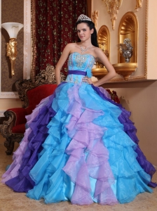 Multi-color Quinceanera Dress Sweetheart Organza Beading and Appliques Ball Gown