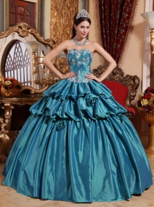Luxurious Turquoise Quinceanera Dress Sweetheart Taffeta Appliques Ball Gown