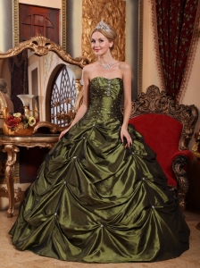 Pretty Olive Green Quinceanera Dress StraplessTaffeta Beading Ball Gown