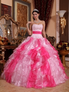 Cheap Hot  and Baby Pink Quinceanera Dress Sweetheart Organza Beading and Ruch Ball Gown