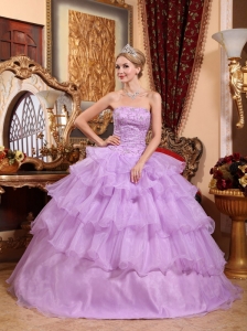 Lovery Lavender Quinceanera Dress Strapless Organza Beading Ball Gown