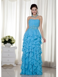 Aqua Blue  Prom Dress Empire Strapless Chiffon Beading