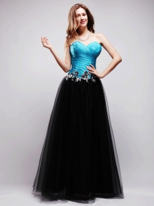 Black and Blue A-line Sweetheart Floor-length Tulle Appliques Prom / Evening Dress