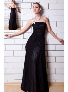 Black Empire One Shoulder Floor-length Chiffon Beading Evening Dress