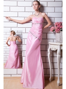 Rose Pink Column Sweetheart Prom Dress Taffeta Beading Floor-length