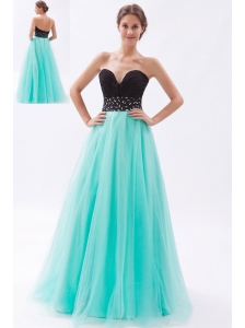Black and Turquoise A-line Sweetheart Prom Dress Tulle Beading Floor-length