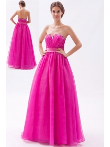 Hot Pink A-line Sweetheart Prom Dress Tulle Beading Floor-length