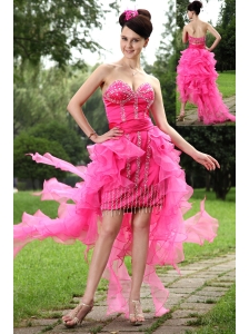 Hot Pink Column Sweetheart High-low Prom / Homecoming Dress Organza Beading