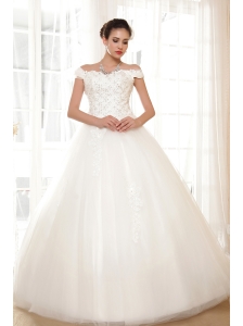 Perfect Ball Gown Off The Shoulder Floor-length Tulle Appliques Wedding Dress