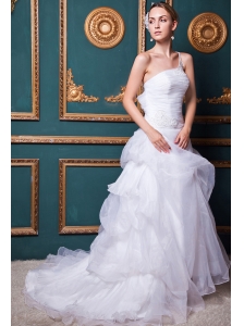 Beautiful A-line One Shoulder Court Train Organza Appliques Wedding Dress