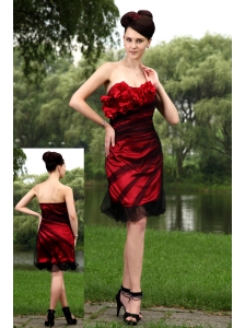 Red Column Strapless Prom / Homecoming Dress  Tulle Hand Made Flowers Mini-length