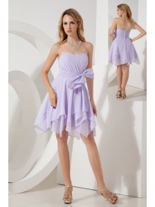 Lilac Empire Sweetheart Bridesmaid Dress Mini-length Chiffon Bowknot
