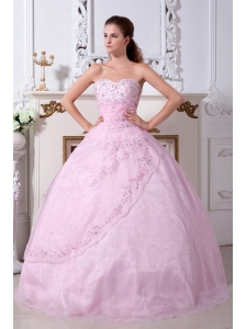 Rose Pink Quinceanera Dress A-line / Princess Sweetheart Organza Embroidery Floor-length