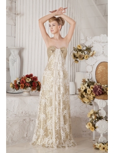 Best Selling Gold Sequin and Lace Champagne Covered Prom Dress