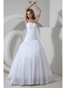 Cheap A-line / Princess Strapless Wedding Dress Taffeta Beading Court Train
