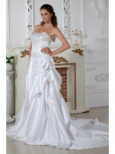 Pretty Wedding Dress Embroidery A-line Strapless Court Train Taffeta