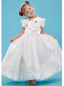 White A-line Scoop Flower Girl Dress Taffeta Sash Floor-length