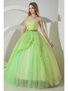 Light  Green Sweet 16 Dress Beading and Embroidery A-line / Princess Strapless Floor-length Organza