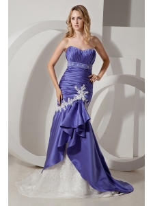 Purple and White Mermaid Prom Dress Sweetheart with Appliques