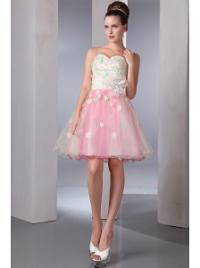 Colorful A-line Sweetheart Short Prom Dress Organza Appliques Mini-length